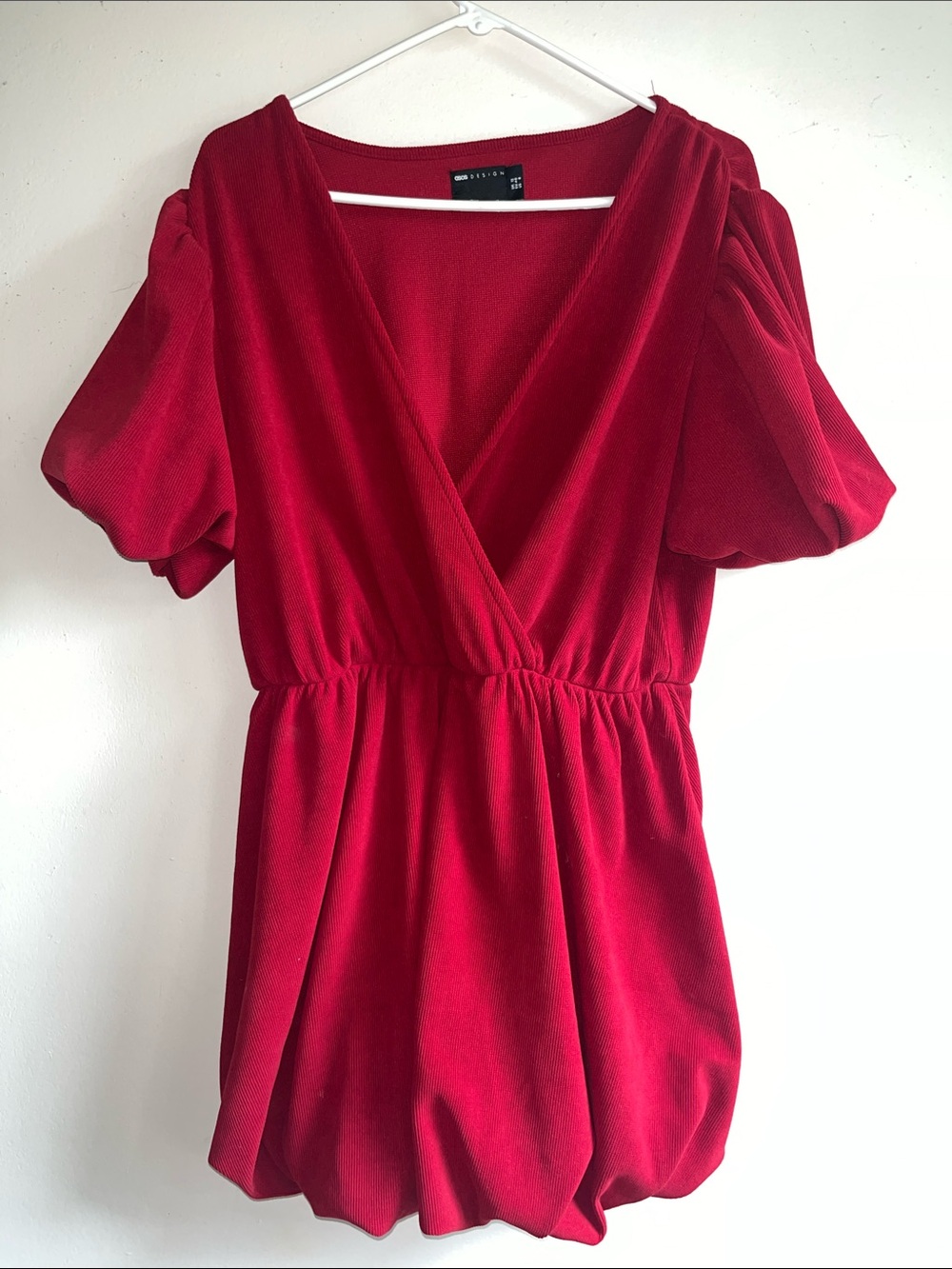 ASOS Red V‑Neck Puff Sleeve Mini Dress